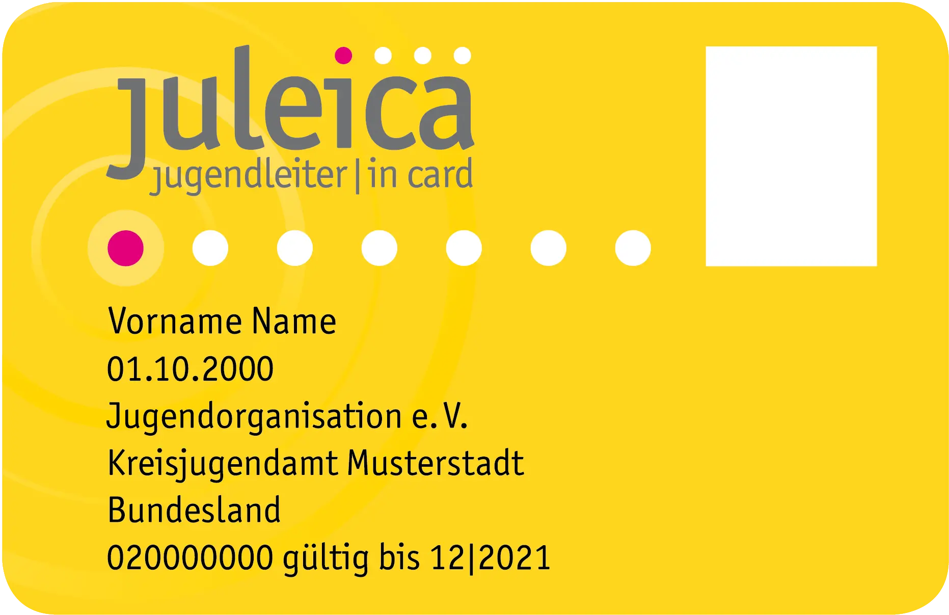 Neutralisierte Version der Jugendleiter-Card Juleica (ohne Foto & Namen)