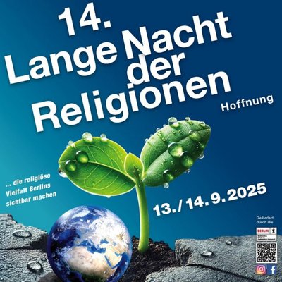 Plakat mit einem keimenden Samenkorn zur "Langen Nacht der Religionen" unter dem Motto Hoffnung