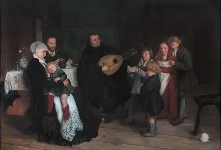 Gemälde von Gustav Spangenberg (1828–1891): Martin Luther im Kreise seine Familie musizierend (Deutsche Digitale Bibliothek / Wikimedia)