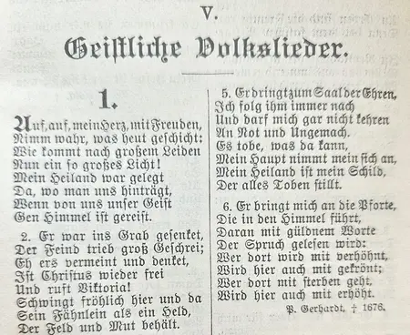 Liedtext zu &quot;Auf, auf, mein Herz, mit Freuden&quot; im Anhang des EG von 1905.