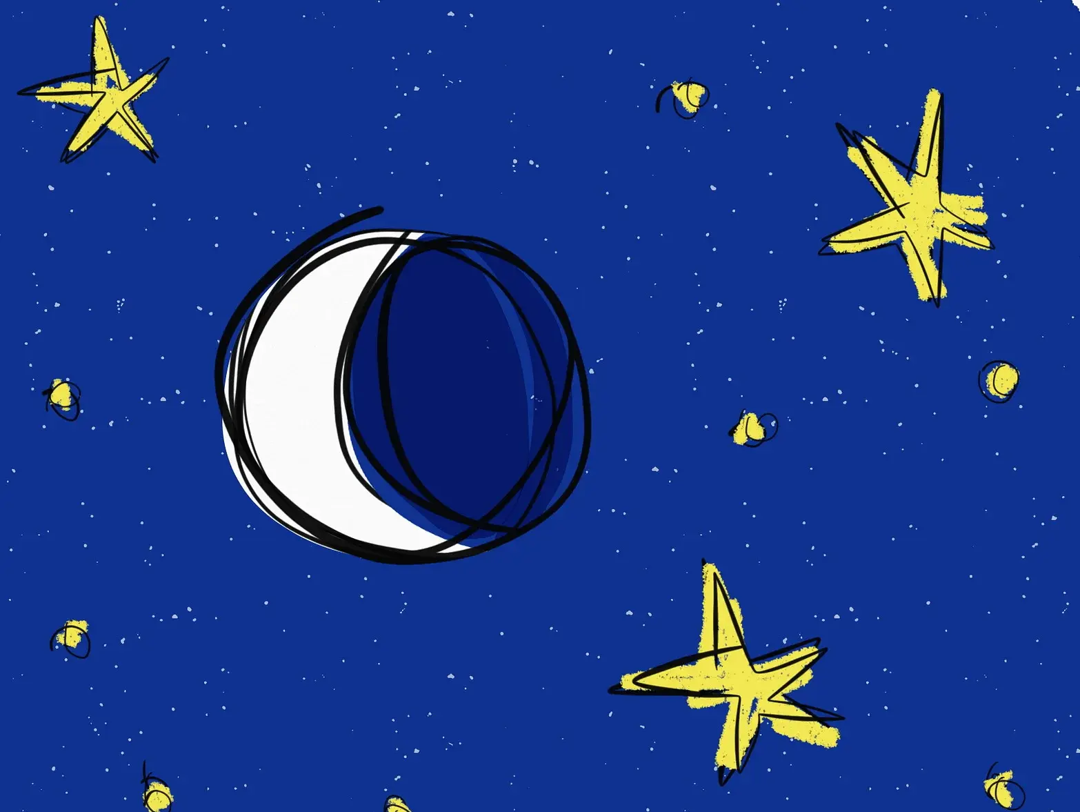 Zeichnung: Halbmond am Sternenhimmel