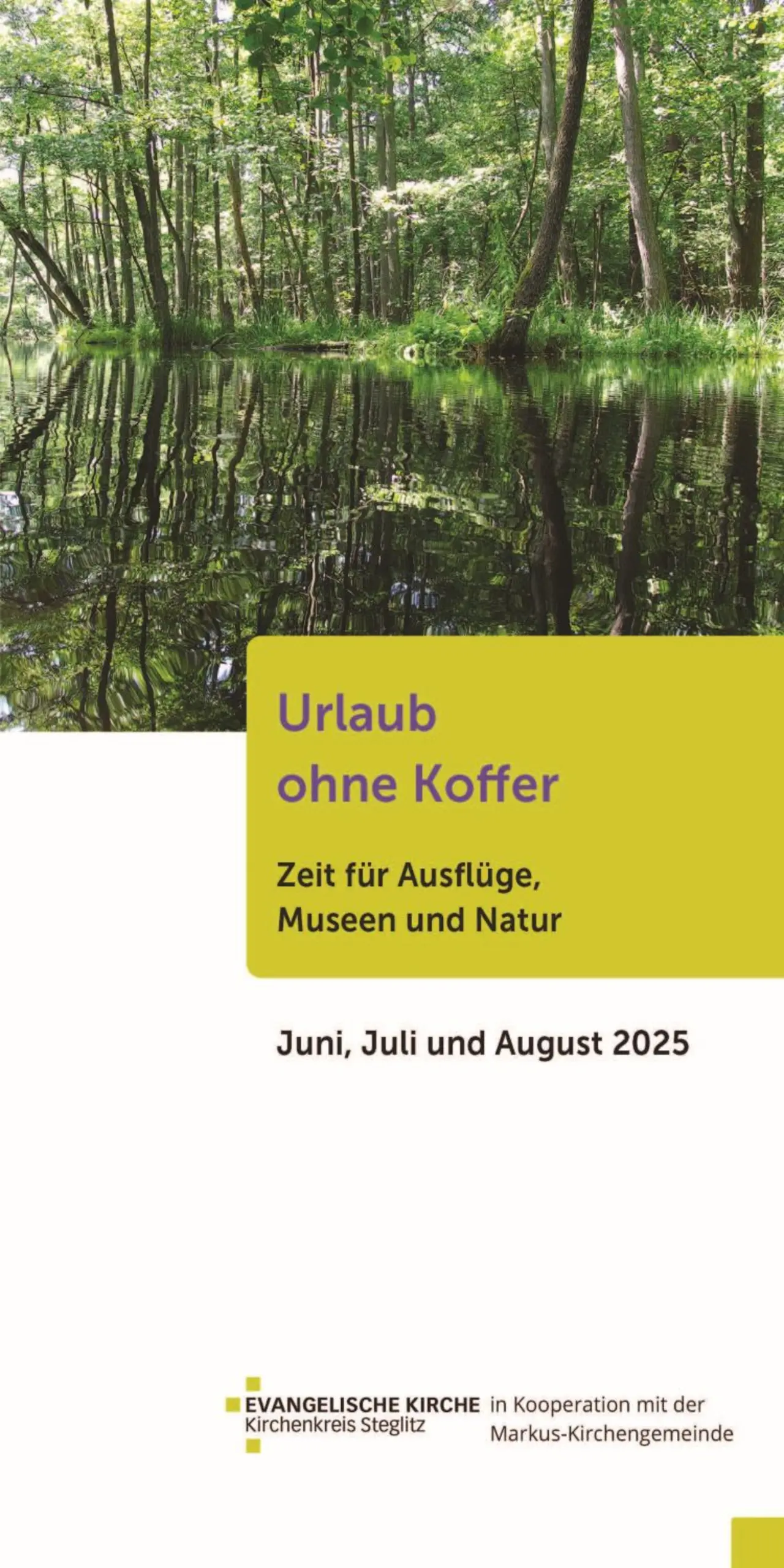 Deckblatt des Flyers "Urlaub ohne Koffer" mit einem Foto vom Tegler Fließ