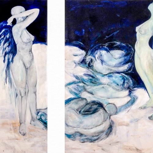 Claudia Sawallisch: Diptychon Genesis, 2012, Acryl/Canvas, 150X55 / 150X120