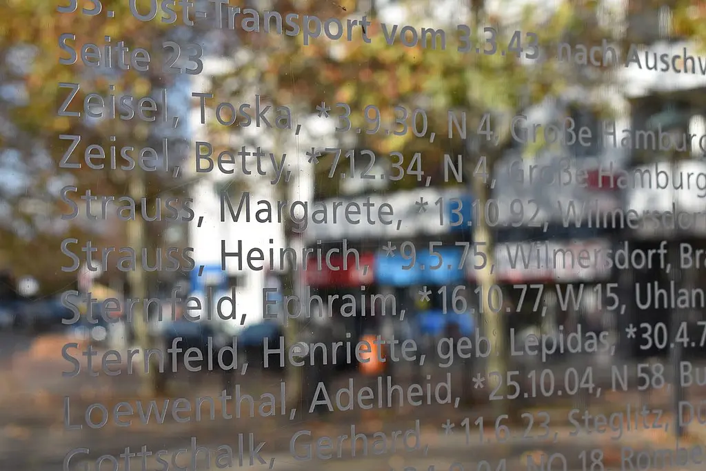 Auf dem Hermann-Ehlers-Platz in Berlin-Steglitz weist eine mit Spiegeln verkleidete Gedenkwand auf die ehemalige Synagoge im Hinterhof eines benachbarten Hauses hin und erinnert an die Deportationen Berliner Juden. 